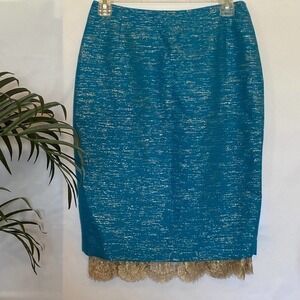 Tracy Reese Teal & Gold Wool Skirt Size 2